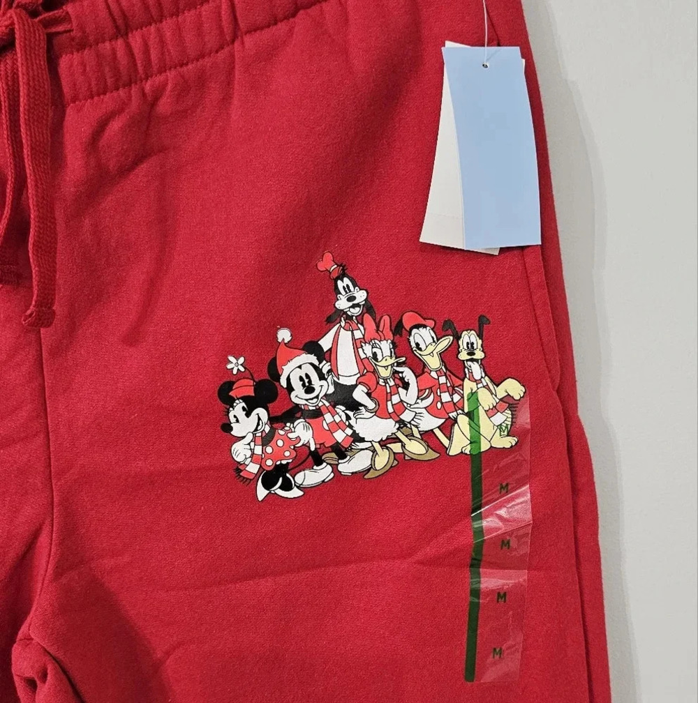 Disney Mickey and friends Christmas holiday red jogger pants w pkts 2015 - Picture 2 of 3